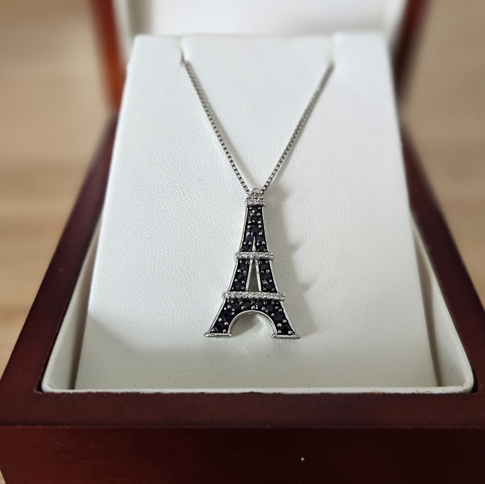 Eiffel Tower Black Crystal Pendant Necklace - Women Jewelry